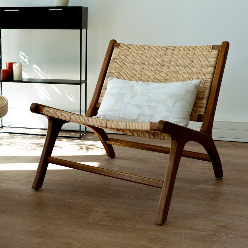 Fauteuil en bois de teck et tressage chevron en rotin - kilka