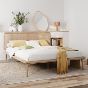 Lit double 140x190 cm en bois et cannage - adik