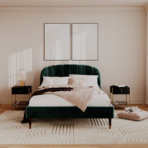 Lit double 140x190 cm en velours vert et pieds doré - gala