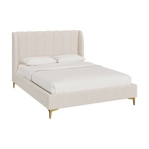 Lit double 140x190 cm en tissu beige et pieds doré - koda