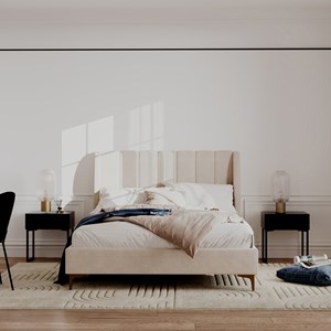 Lit double 140x190 cm en tissu beige et pieds doré - koda