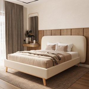 Lit double 160x200 cm en tissu gris&nbsp;beige - modjo