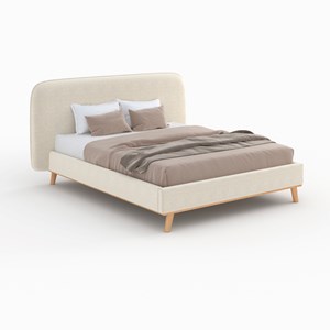 Lit double 160x200 cm en tissu gris&nbsp;beige - modjo