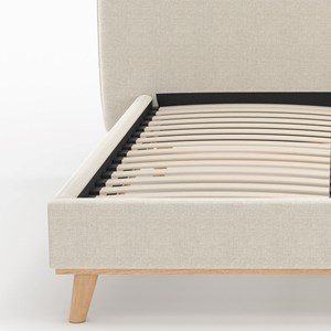 Lit double 160x200 cm en tissu gris&nbsp;beige - modjo