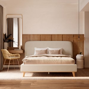 Lit double 160x200 cm en tissu gris&nbsp;beige - modjo