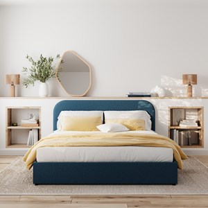 Lit double avec coffre 140x190 cm en tissu bleu - tilly