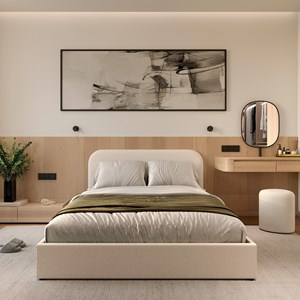 Lit double avec coffre 140x190 cm en tissu gris&nbsp;beige - tilly