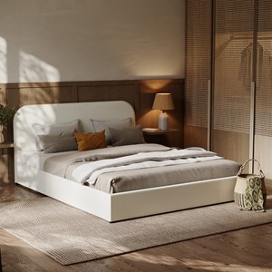 Lit double avec coffre 160x200 cm en tissu gris&nbsp;beige - tilly