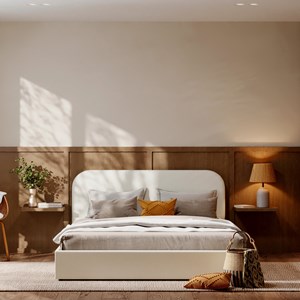 Lit double avec coffre 160x200 cm en tissu gris&nbsp;beige - tilly