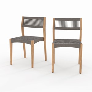 Lot de 2 chaises de jardin en bois de teck recyclé et tissage en corde - nusa