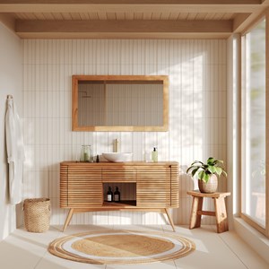 Meuble de salle de bain en bois de teck 140 cm avec une niche - auguste
