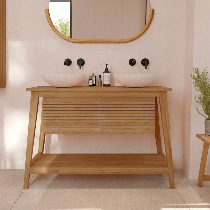 Meuble de salle de bain en bois de teck 120 cm - césar