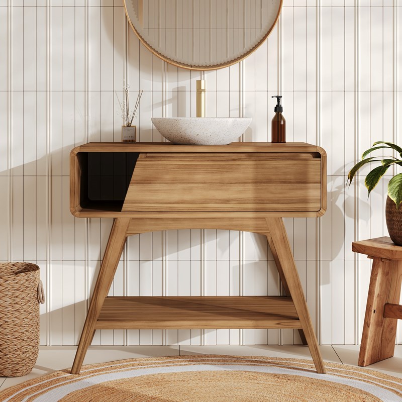 Meuble de salle de bain en bois de teck 90 cm - kafa