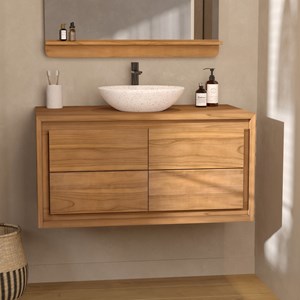 Meuble de salle de bain suspendu en bois de teck 90 cm - hera