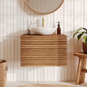 Meuble de salle de bain suspendu en bois de teck 60 cm - raye