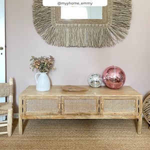 Meuble tv cannage et bois de manguier 140 cm - tiki