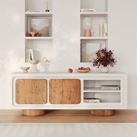 Meuble tv en béton blanc cassé et bois d'acacia 150 cm - eden