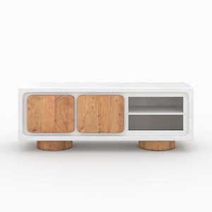 Meuble tv en béton blanc cassé et bois d'acacia 150 cm - eden