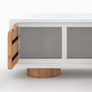 Meuble tv en béton blanc cassé et bois d'acacia 150 cm - eden