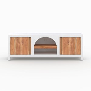 Meuble tv en béton blanc cassé et bois d'acacia 145 cm - fira
