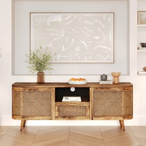 Meuble tv en bois de manguier et cannage 145 cm - wava