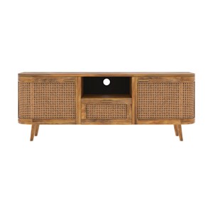 Meuble tv en bois de manguier et cannage 145 cm - wava