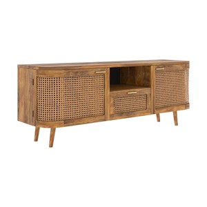 Meuble tv en bois de manguier et cannage 145 cm - wava