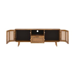 Meuble tv en bois de manguier et cannage 145 cm - wava