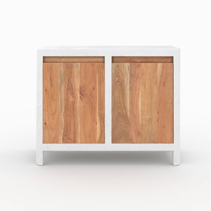 Petit buffet en béton blanc cassé et bois d'acacia - tierra