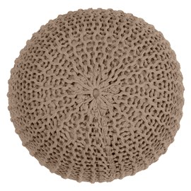 Pouf tricot rond en coton taupe d40 cm - elisa
