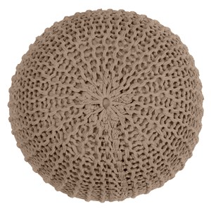 Pouf tricot rond en coton taupe d40 cm - elisa