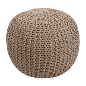 Pouf tricot rond en coton taupe d40 cm - elisa