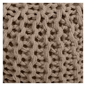 Pouf tricot rond en coton taupe d40 cm - elisa