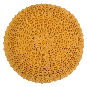 Pouf tricot rond en coton jaune moutarde d40 cm - elisa