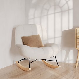 Rocking chair en tissu bouclette blanc cassé - alvin