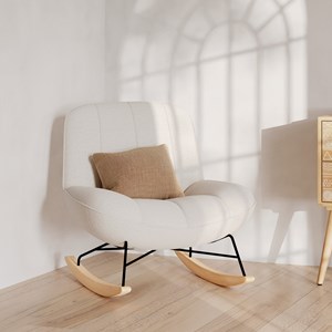 Rocking chair en tissu bouclette blanc cassé - alvin