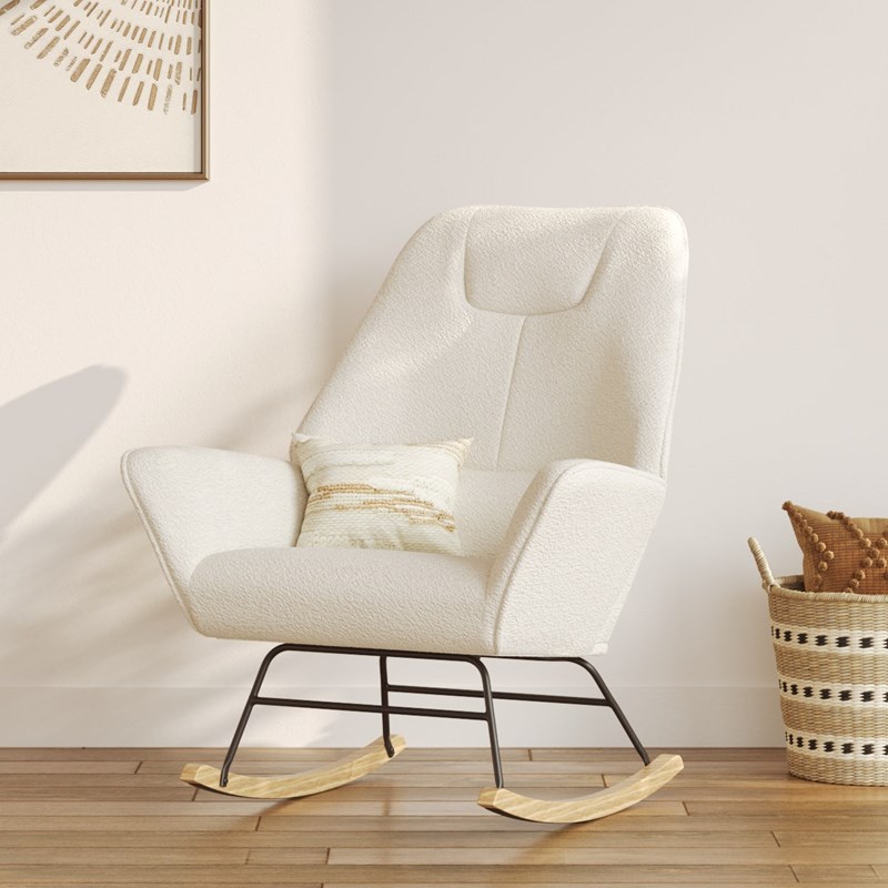 Rocking-chair en tissu bouclé blanc - shaun