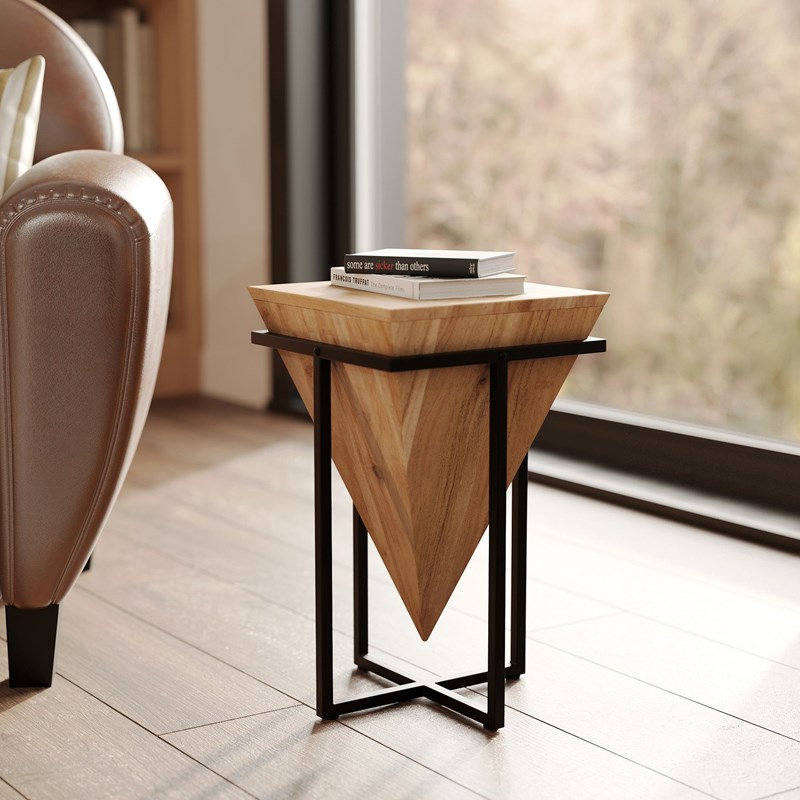 Petite sellette en bois d'acacia et métal - shanghai