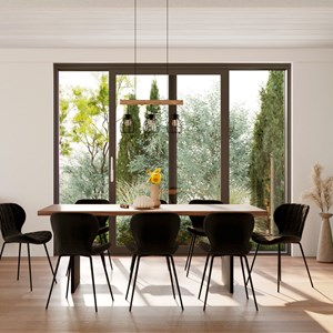 Suspension 3 lampes en bois d'eucalyptus et métal noir - abby