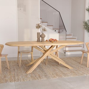 Table rectangulaire en bois d'hévéa massif clair 10 personnes - aladin