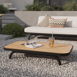 Table basse de jardin en bois d'acacia et pieds en métal noir - samba