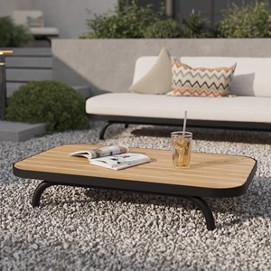 Table basse de jardin en bois d'acacia et pieds en métal noir - samba