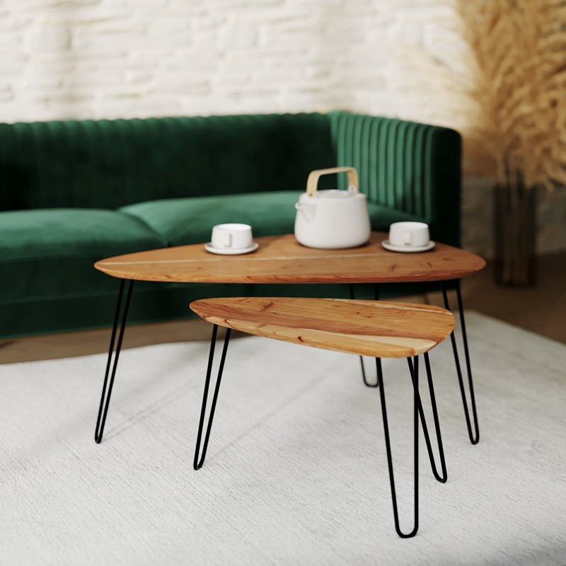 Table basse d'acacia ovale gigogne en bois (lot de 2) - kiwi