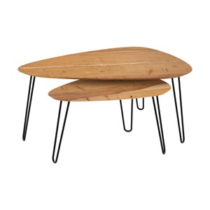 Table basse d'acacia ovale gigogne en bois (lot de 2) - kiwi