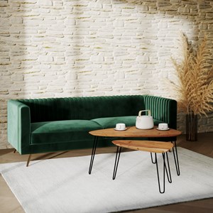 Table basse d'acacia ovale gigogne en bois (lot de 2) - kiwi