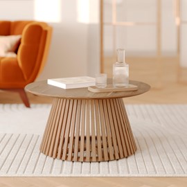 Table basse ronde en bois clair d'acacia d80 cm - képès