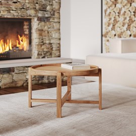Table basse ronde en bois de teck recyclé d70 cm - kouma