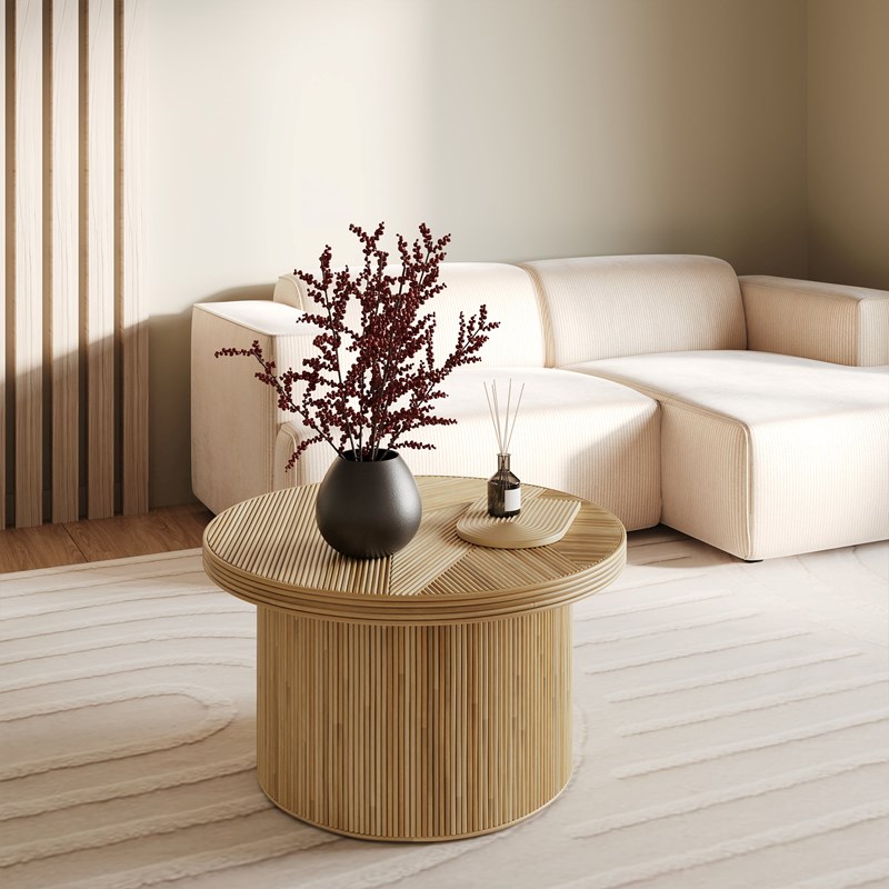 Table basse ronde d80 cm en rotin naturel - hélène