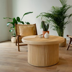 Table basse ronde d80 cm en rotin naturel - hélène
