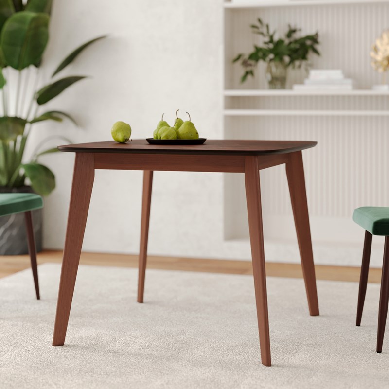 Table carrée 4 personnes en bois foncé finition noyer 90 cm - julio